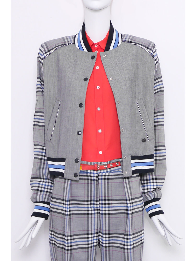 SIS by Spijkers en Spijkers College jacket in blue grey check with striped cuffs