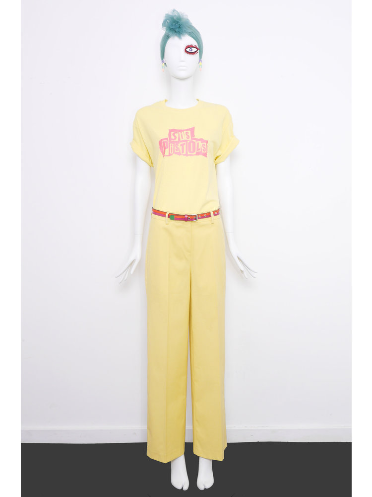 SIS by Spijkers en Spijkers Pants with straight wide bottom in light yellow cotton