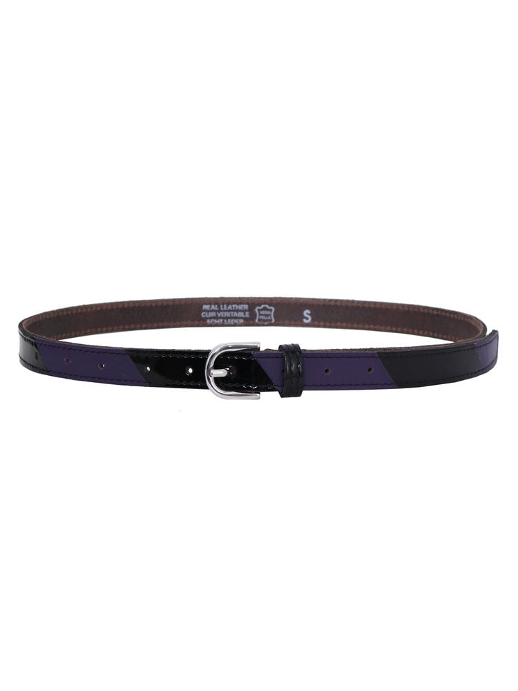 SIS by Spijkers en Spijkers Diagonal striped belt in purple mat and black patent leather