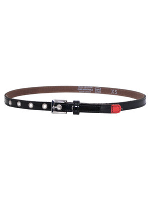 SIS by Spijkers en Spijkers thin belt in black patent leather with red tip