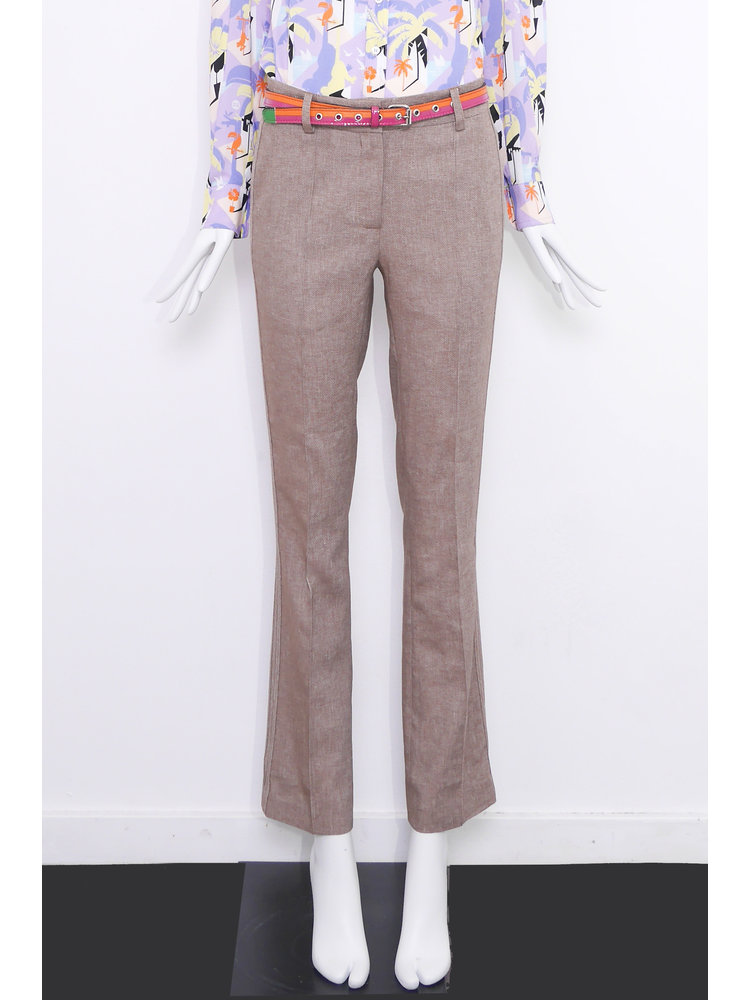 SIS by Spijkers en Spijkers Pants with flair bottom in brown melange linen with beautiful detail on side-seam