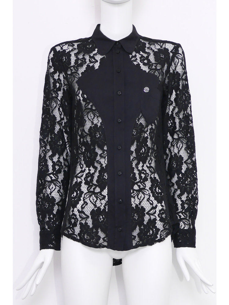 Black hourglass lace blouse