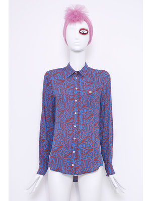 SIS by Spijkers en Spijkers classic viscose blouse in blue and bordeaux  LOVE BIRD print