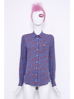 SIS by Spijkers en Spijkers klassieke viscose blouse in blauw en bordeaux  LOVE BIRD print