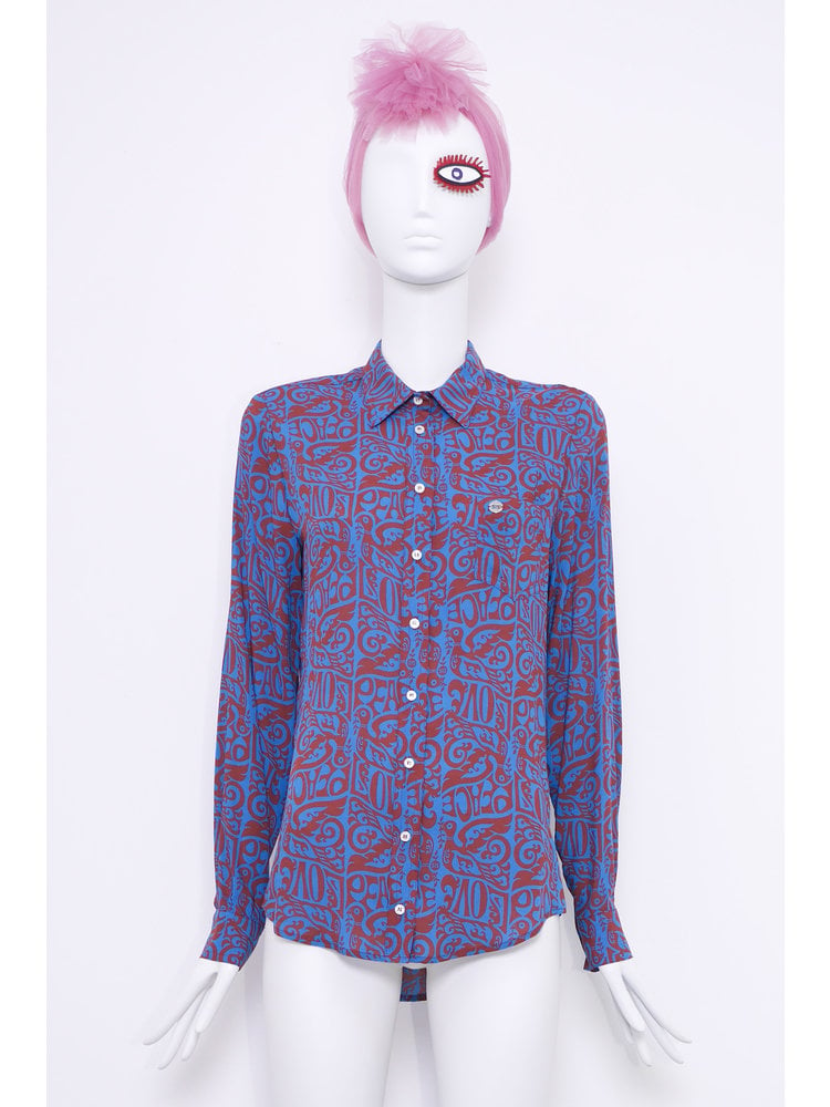 SIS by Spijkers en Spijkers classic viscose blouse in blue and bordeaux  LOVE BIRD print
