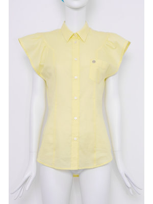 SIS by Spijkers en Spijkers getailleerde blouse met kapmoum in gele katoen