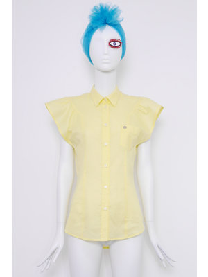 SIS by Spijkers en Spijkers waisted blouse in with ruffle sleeve in yellow cotton