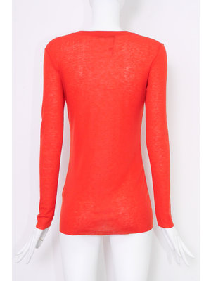 SIS by Spijkers en Spijkers Orange-red T-shirt with Long Sleeves in fine Wool-Tencel jersey rib