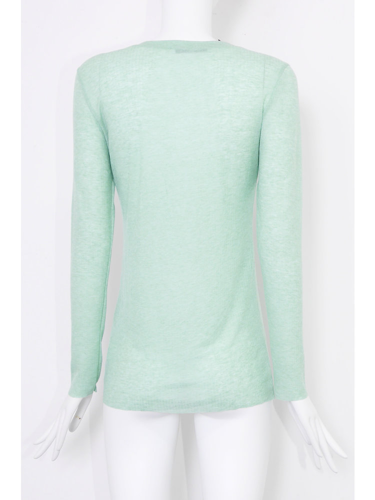 SIS by Spijkers en Spijkers Mint T-shirt with  Long Sleeves in fine Wool-Tencel jersey rib