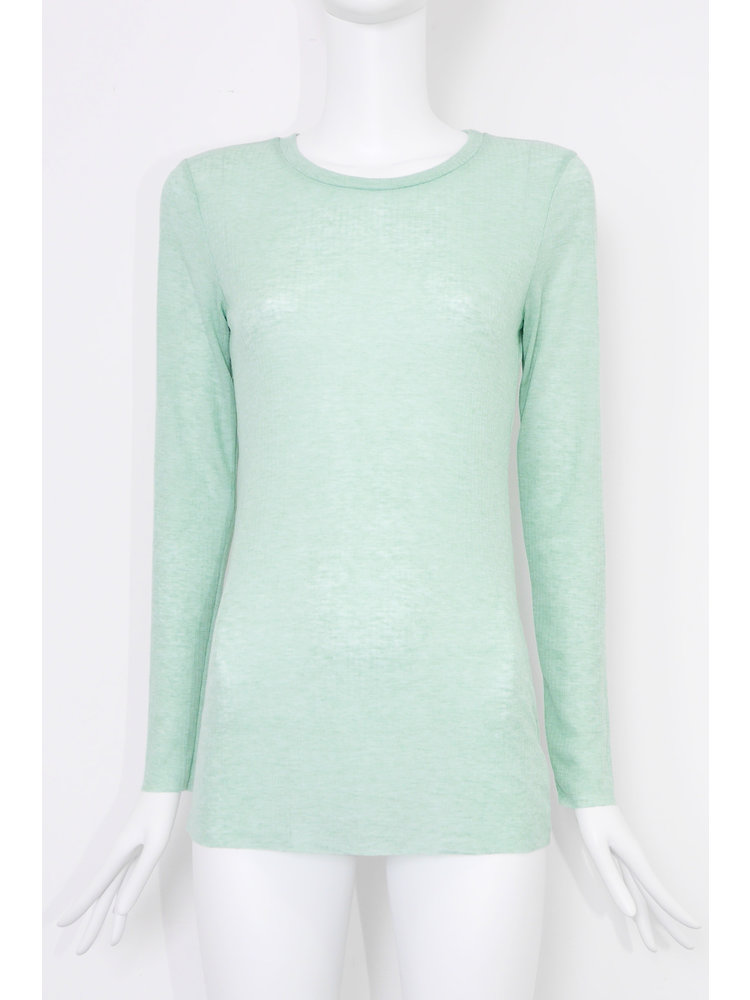 SIS by Spijkers en Spijkers Mint T-shirt with  Long Sleeves in fine Wool-Tencel jersey rib