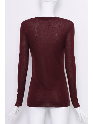 SIS by Spijkers en Spijkers BordeauxT-shirt with long sleeve in fine Wool-Tencil rib jersey