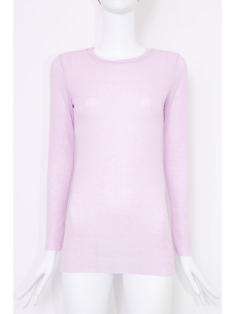 SIS by Spijkers en Spijkers Lila T-shirt met lange mouw in fijne  Wol,-Tencel rib jersey