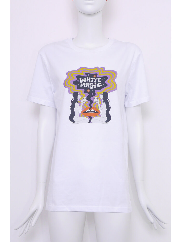 wit T-shirt met WHITE MAGIC print