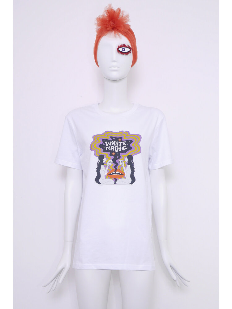 wit T-shirt met WHITE MAGIC print