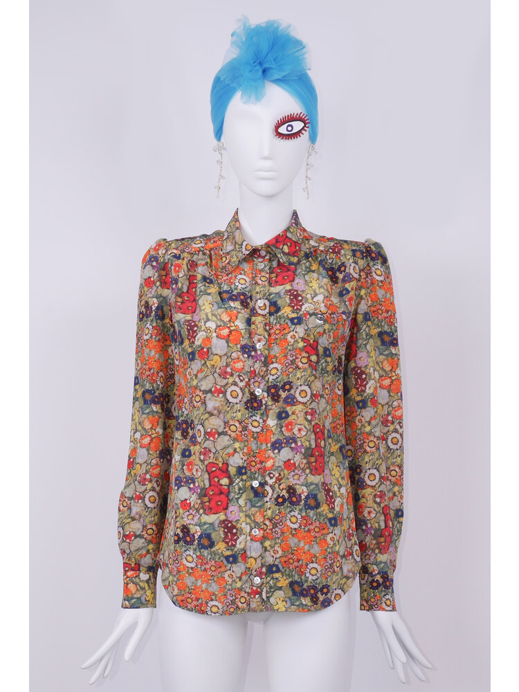 SIS by Spijkers en Spijkers 100% zijde blouse met ronde kraag en pofmouw in Klimt flower print