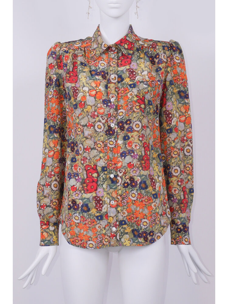 SIS by Spijkers en Spijkers 100% zijde blouse met ronde kraag en pofmouw in Klimt flower print