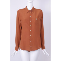 127 Little  Blouse  100%  SILK  brown crepe de chine