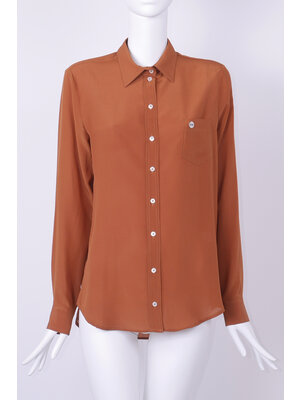SIS by Spijkers en Spijkers 127 Little  Blouse  100%  SILK  brown crepe de chine