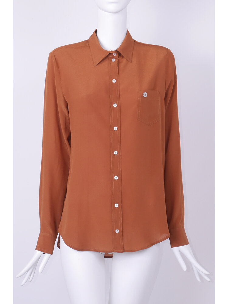 SIS by Spijkers en Spijkers chocolade bruine  klassieke blouse in 100% silk crepe de chine
