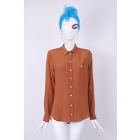 127 Little  Blouse  100%  SILK  brown crepe de chine
