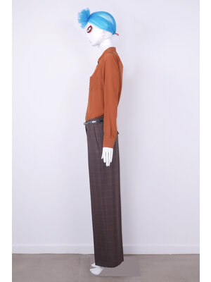 SIS by Spijkers en Spijkers klassieke  pantalon met wijde pijpen, bruin met camel ruit in 100% wol