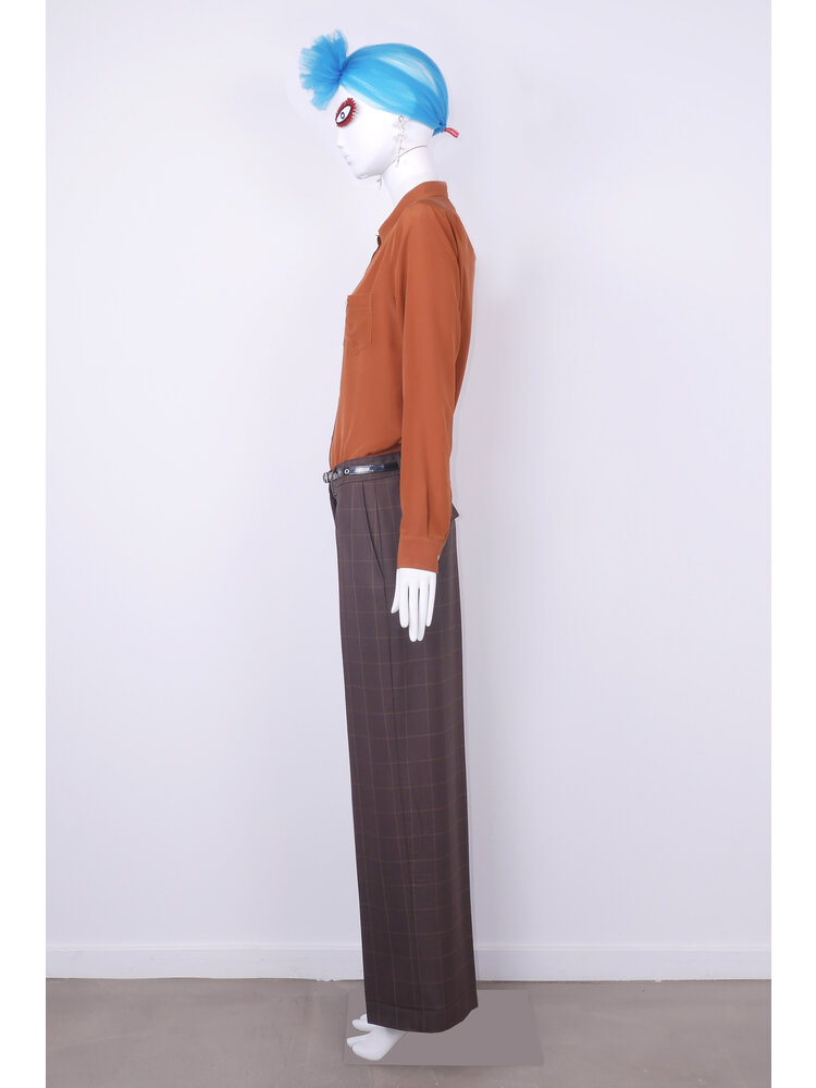 SIS by Spijkers en Spijkers classic  pants with wide bottom, brown with camel check in 100% wool