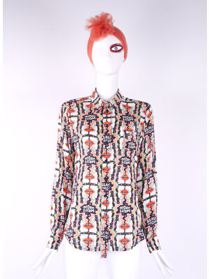 Classic blouse with chestpocket in soft supple viscose with Magic Rainbow print