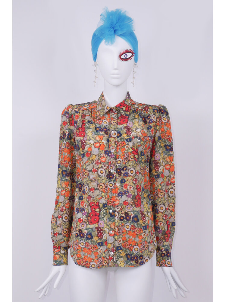 SIS by Spijkers en Spijkers viscose-crepe  blouse with round collar and puff sleeves in Klimt flower print