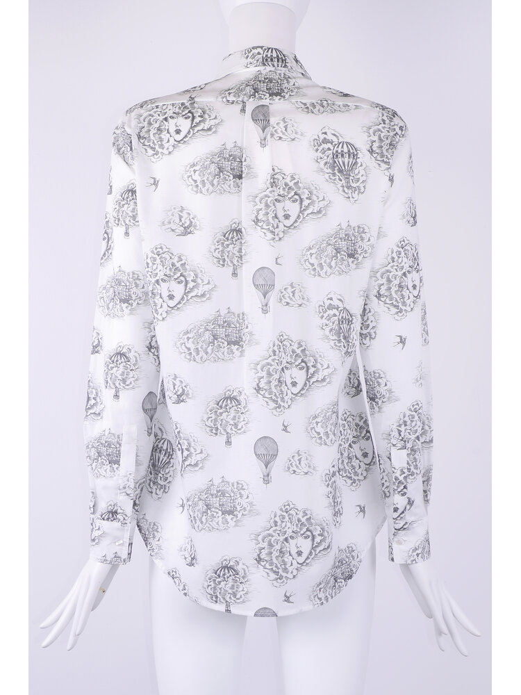 Cotton blouse white with black cloud travel print