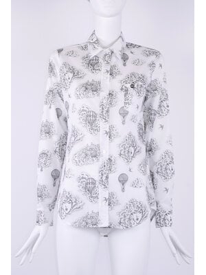 Katoenen blouse wit met zwarte cloud travel  print