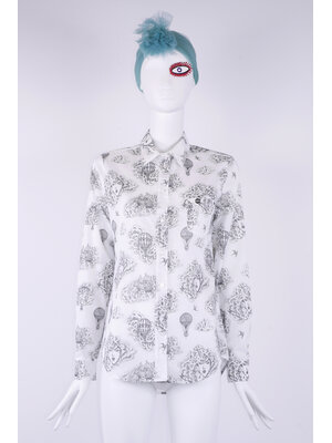 Cotton blouse white with black cloud travel print