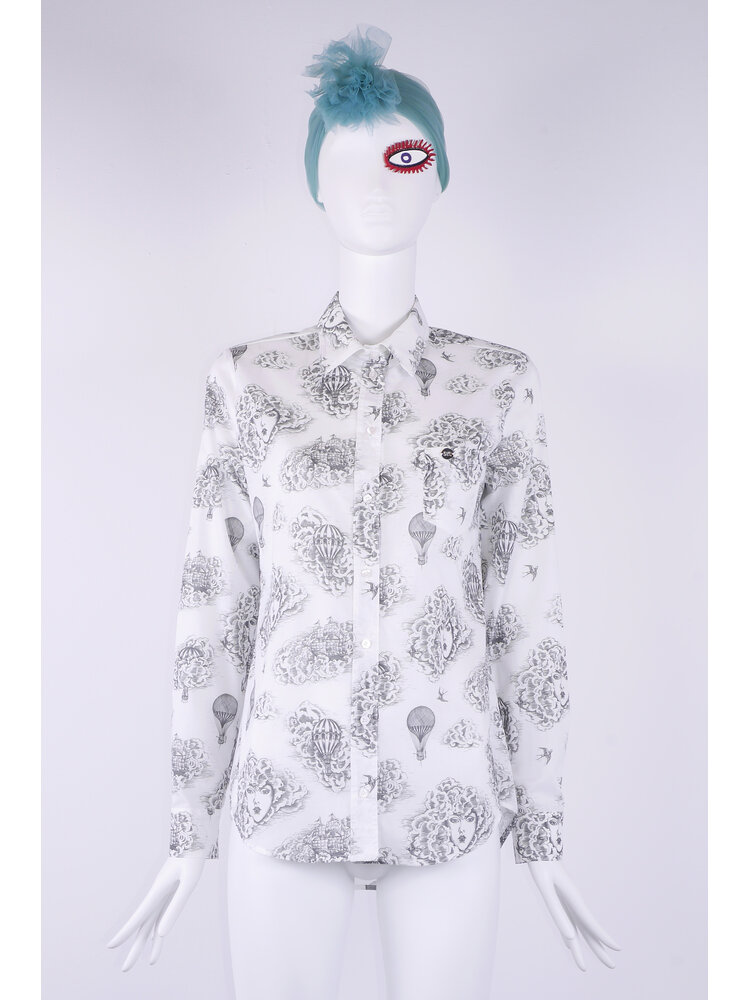 Cotton blouse white with black cloud travel print
