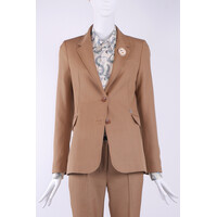 Slank gesneden colbert jasje in bruin melange, wol linen blend