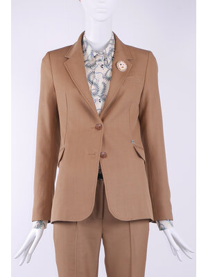 SIS by Spijkers en Spijkers Slank gesneden colbert jasje in bruin melange, wol linen blend