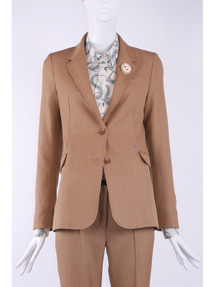 SIS by Spijkers en Spijkers Slank gesneden colbert jasje in bruin melange, wol linen blend