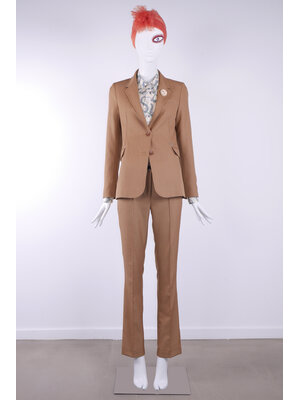 SIS by Spijkers en Spijkers Slank gesneden colbert jasje in bruin melange, wol linen blend