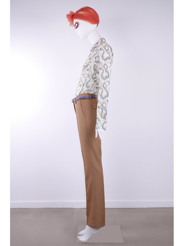 SIS by Spijkers en Spijkers Classic trousers with flair bottom in brown melange wool linnen blend