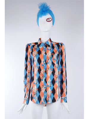 SIS by Spijkers en Spijkers viscose blouse with round collar in red-blue harlequin print