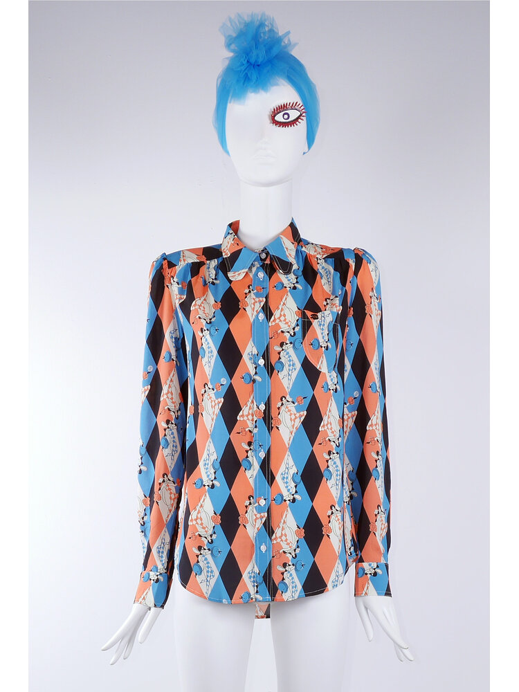 SIS by Spijkers en Spijkers viscose blouse with round collar in red-blue harlequin print