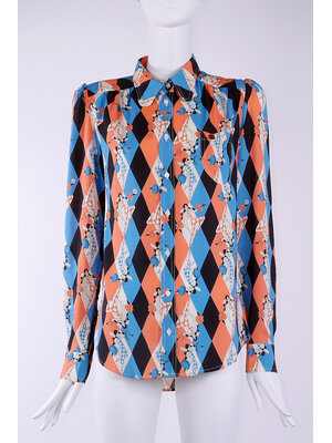 SIS by Spijkers en Spijkers viscose blouse with round collar in red-blue harlequin print