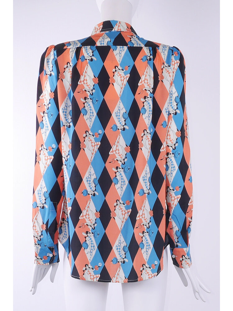 SIS by Spijkers en Spijkers viscose blouse with round collar in red-blue harlequin print