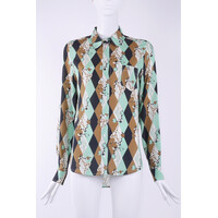 127 HG Little Blouse  green harlequin print