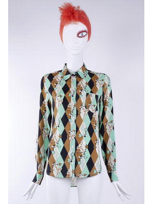 SIS by Spijkers en Spijkers Classic viscose blouse with green-brown harlequin print