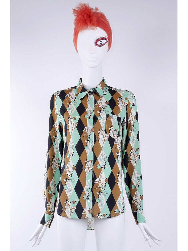 SIS by Spijkers en Spijkers Classic viscose blouse with green-brown harlequin print