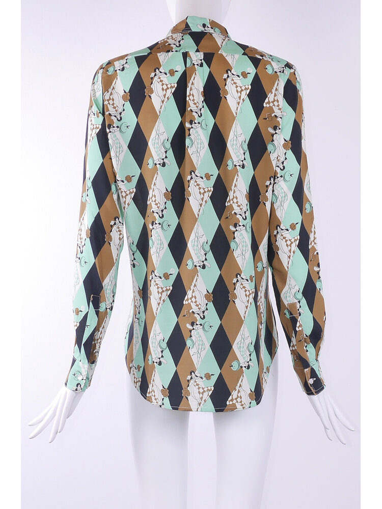 SIS by Spijkers en Spijkers Classic viscose blouse with green-brown harlequin print