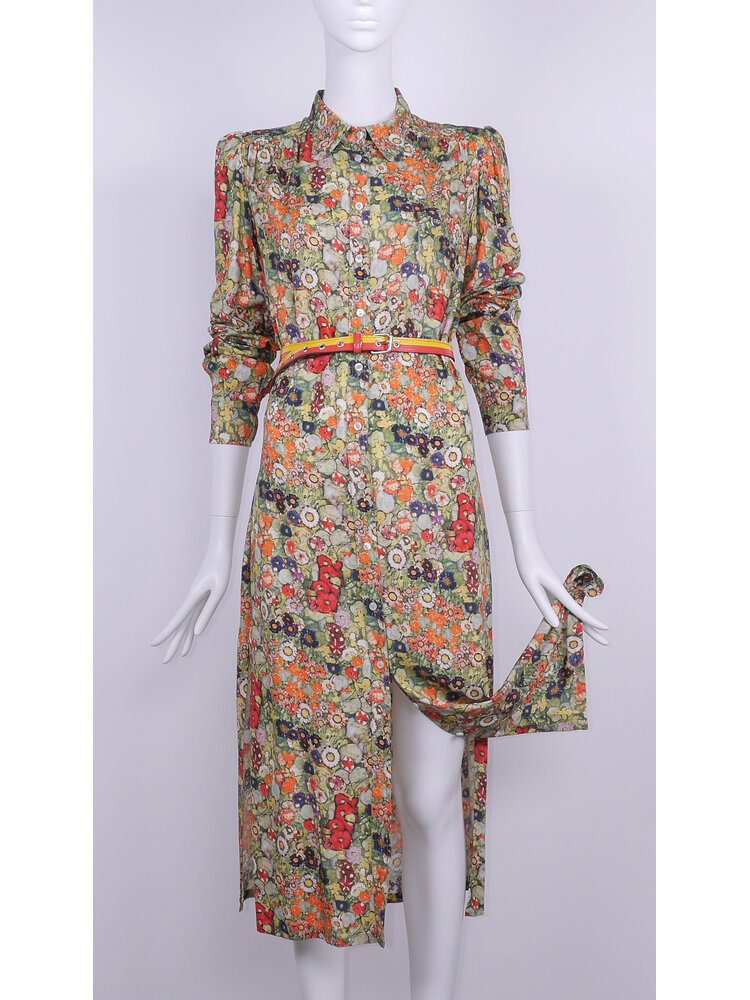 SIS by Spijkers en Spijkers viscose buttontrough dress with round collar, puff sleeves and sideslits