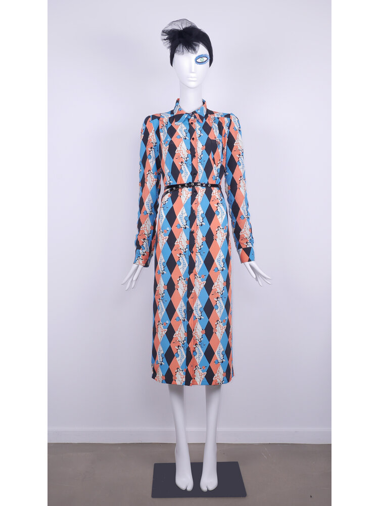 SIS by Spijkers en Spijkers viscose crepe doorknoop jurk met ronde kraag, pofmouwen en zijsplitten