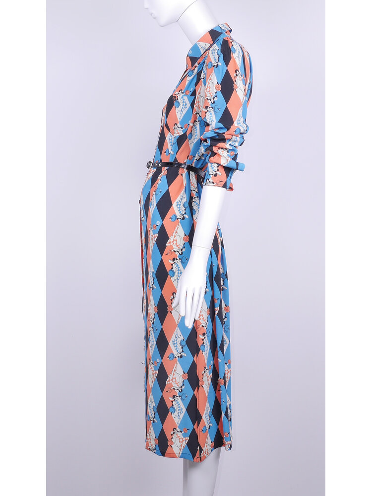 SIS by Spijkers en Spijkers viscose buttontrough dress with round collar, puff sleeves and sideslits