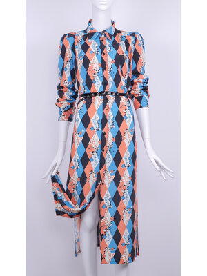 SIS by Spijkers en Spijkers viscose buttontrough dress with round collar, puff sleeves and sideslits