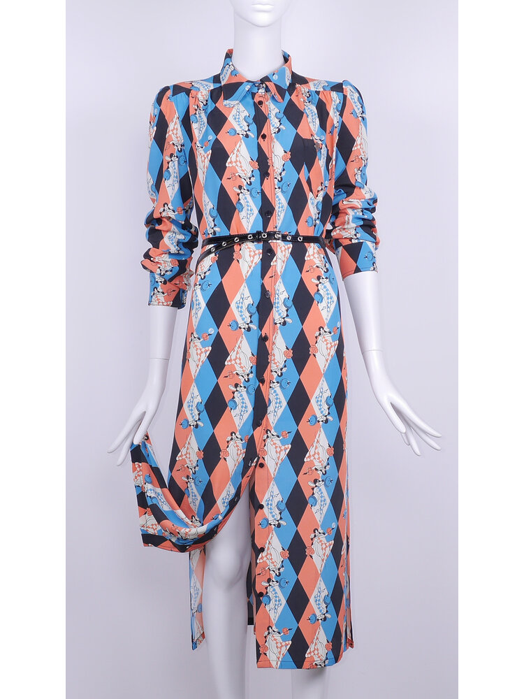 SIS by Spijkers en Spijkers viscose crepe doorknoop jurk met ronde kraag, pofmouwen en zijsplitten